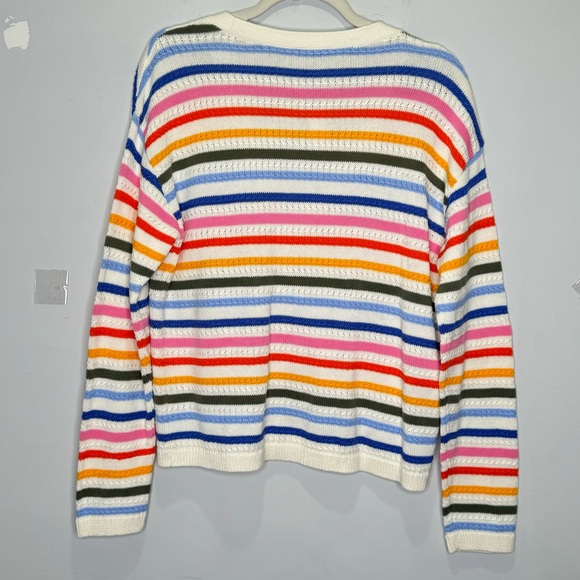 NWT Talbots Ribbed Cotton Knit Oversized Relaxed Cardigan Sweater Multi Stripe M - Picture 3 of 12